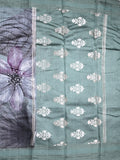 Chanderi fancy saree grey color allover prints & kaddi border with contrast pallu and printed blouse
