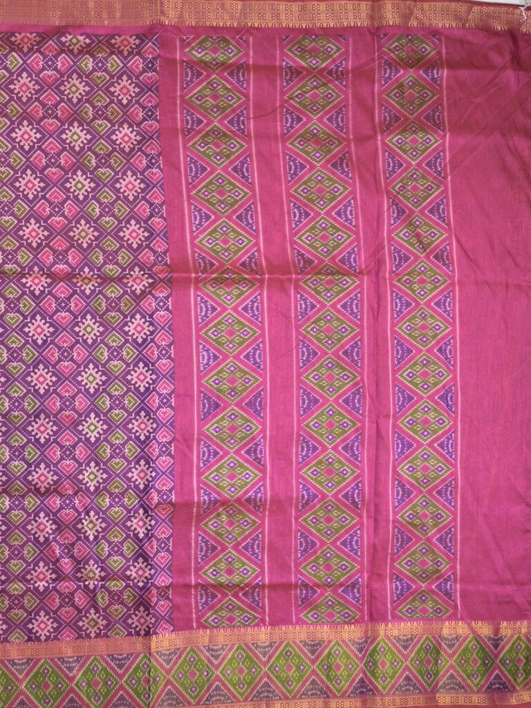 Ikkath fancy saree in purple color allover design with zari border & ikkath pallu and plain blouse