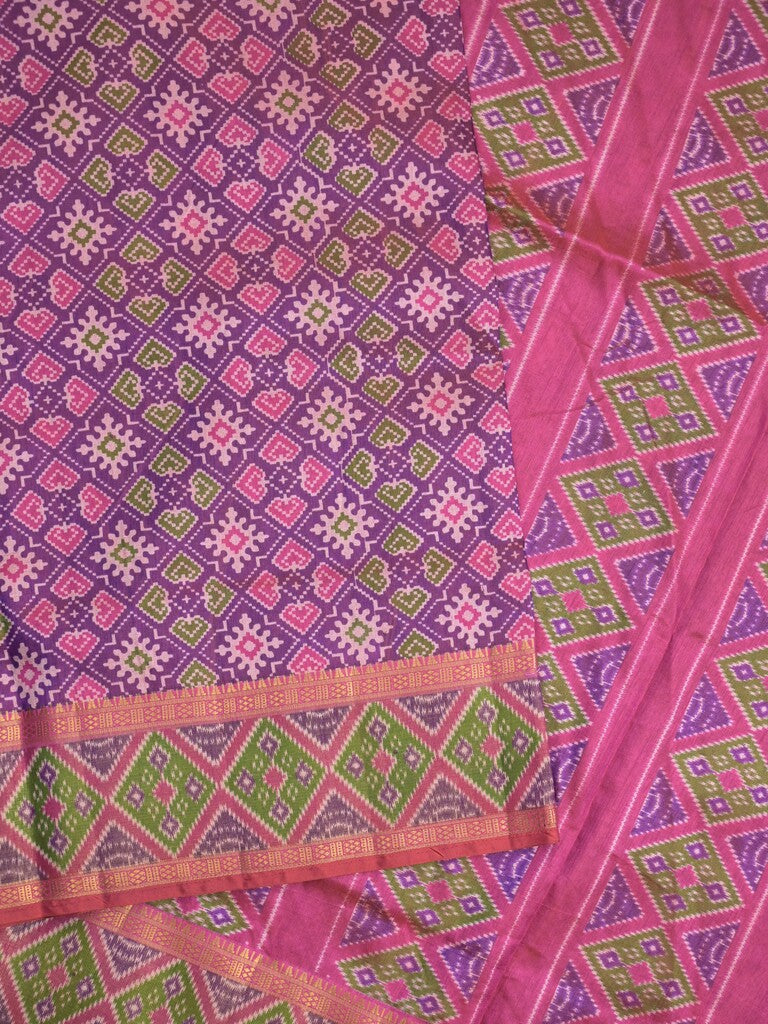 Ikkath fancy saree in purple color allover design with zari border & ikkath pallu and plain blouse