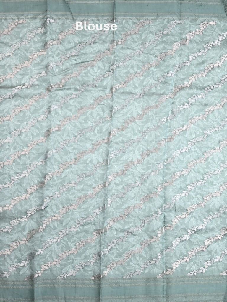 Chanderi fancy saree grey color allover prints & kaddi border with contrast pallu and printed blouse