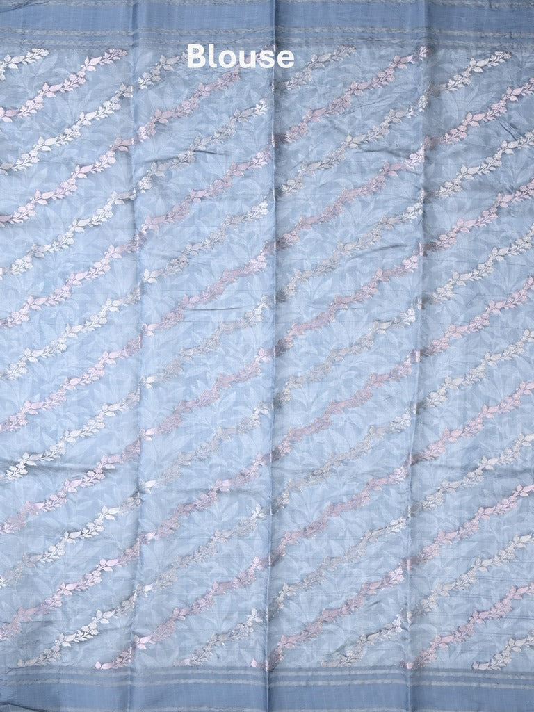Chanderi fancy saree light blue color allover prints & kaddi border with contrast pallu and printed blouse