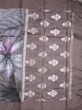 Chanderi fancy saree grey color allover prints & kaddi border with contrast pallu and printed blouse
