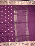 Chanderi fancy saree wine color allover zari motifs & zari border with zari pallu and self blouse