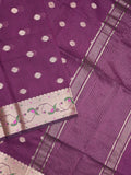 Chanderi fancy saree wine color allover zari motifs & zari border with zari pallu and self blouse
