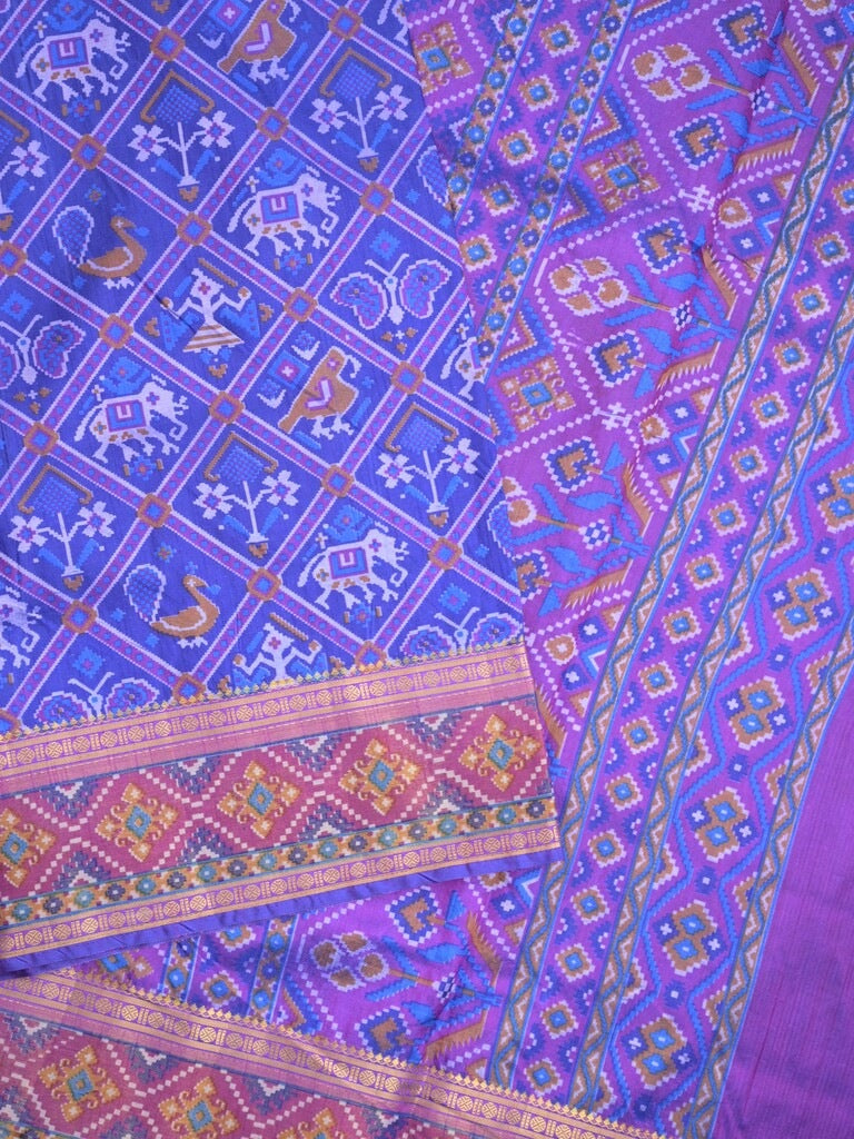 Ikkath fancy saree in royal blue color allover design with zari border & ikkath pallu and plain blouse