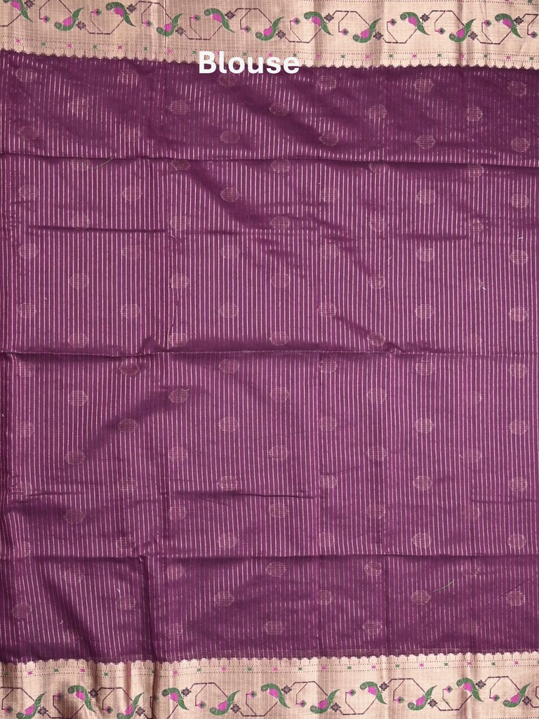 Chanderi fancy saree wine color allover zari motifs & zari border with zari pallu and self blouse