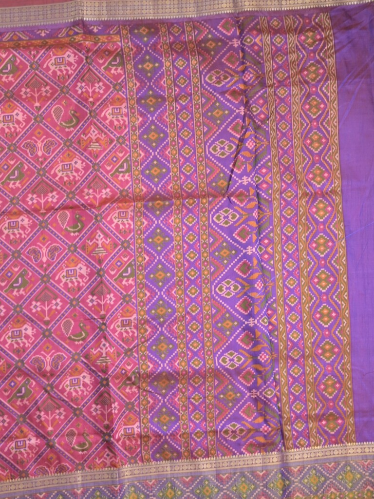 Ikkath fancy saree in pink color allover design with zari border & ikkath pallu and plain blouse