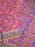 Ikkath fancy saree in pink color allover design with zari border & ikkath pallu and plain blouse