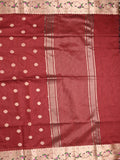 Chanderi fancy saree maroon color allover zari motifs & zari border with zari pallu and self blouse