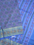 Ikkath fancy saree in navy blue color allover design with zari border & ikkath pallu and plain blouse