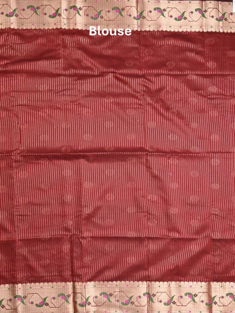 Chanderi fancy saree maroon color allover zari motifs & zari border with zari pallu and self blouse