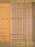 Ikkath fancy saree in golden yellow color allover design with zari border & ikkath pallu and plain blouse