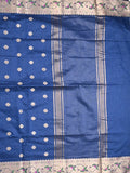 Chanderi fancy saree royal blue color allover zari motifs & zari border with zari pallu and self blouse
