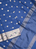 Chanderi fancy saree royal blue color allover zari motifs & zari border with zari pallu and self blouse