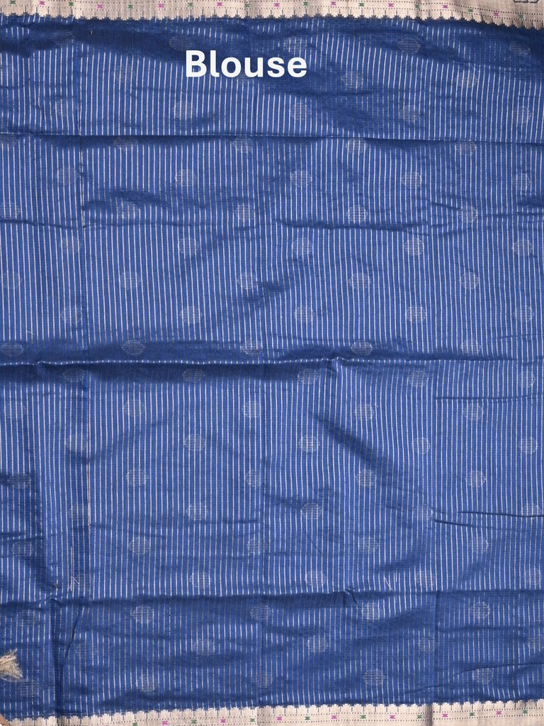 Chanderi fancy saree royal blue color allover zari motifs & zari border with zari pallu and self blouse