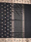 Chanderi fancy saree black color allover zari motifs & zari border with zari pallu and self blouse