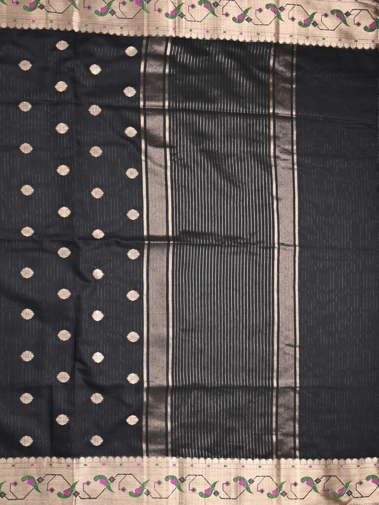 Chanderi fancy saree black color allover zari motifs & zari border with zari pallu and self blouse