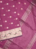 Chanderi fancy saree magenta color allover zari motifs & zari border with zari pallu and self blouse