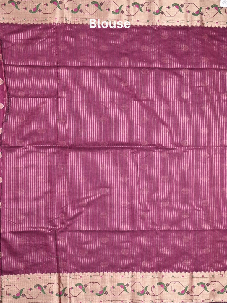 Chanderi fancy saree magenta color allover zari motifs & zari border with zari pallu and self blouse