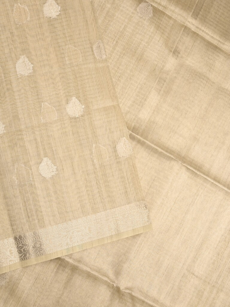 Tussar fancy saree beige color allover zari motifs & zari border with zari pallu and plain blouse