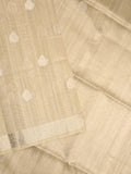 Tussar fancy saree beige color allover zari motifs & zari border with zari pallu and plain blouse