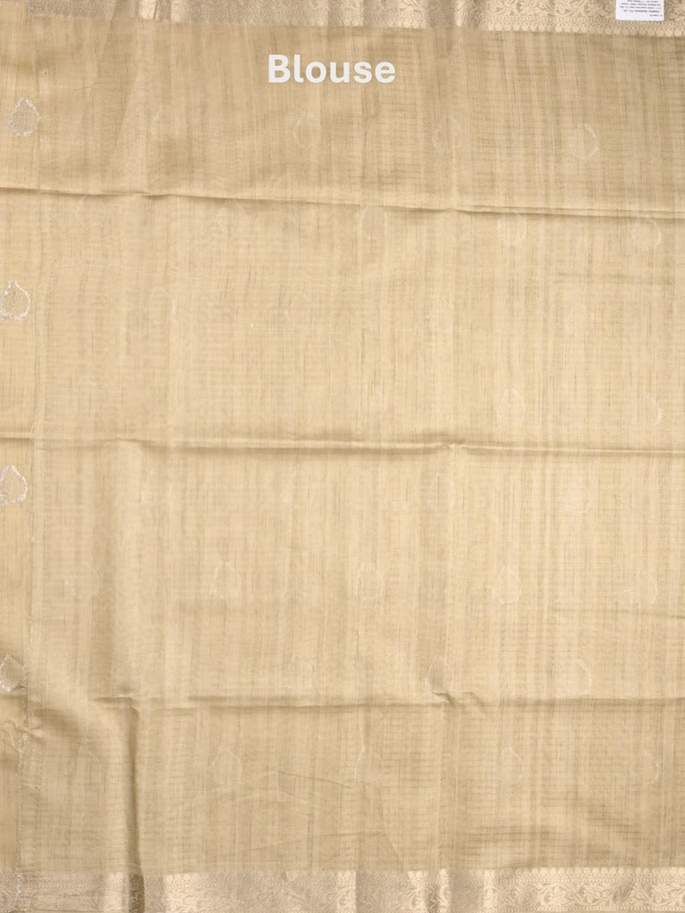 Tussar fancy saree beige color allover zari motifs & zari border with zari pallu and plain blouse