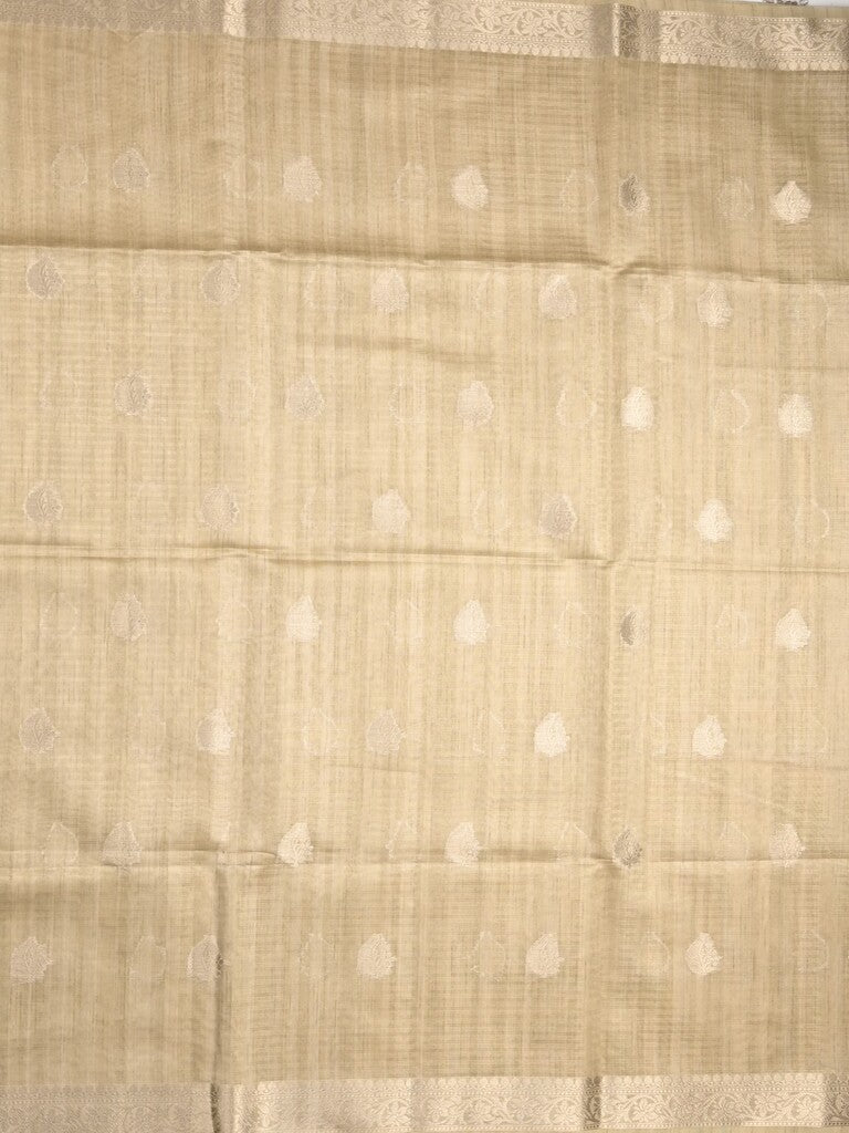 Tussar fancy saree beige color allover zari motifs & zari border with zari pallu and plain blouse