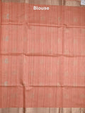 Tussar fancy saree peach color allover zari motifs & zari border with zari pallu and plain blouse