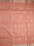 Tussar fancy saree peach color allover zari motifs & zari border with zari pallu and plain blouse