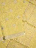 Tussar fancy saree light yellow color allover zari motifs & zari border with zari pallu and plain blouse
