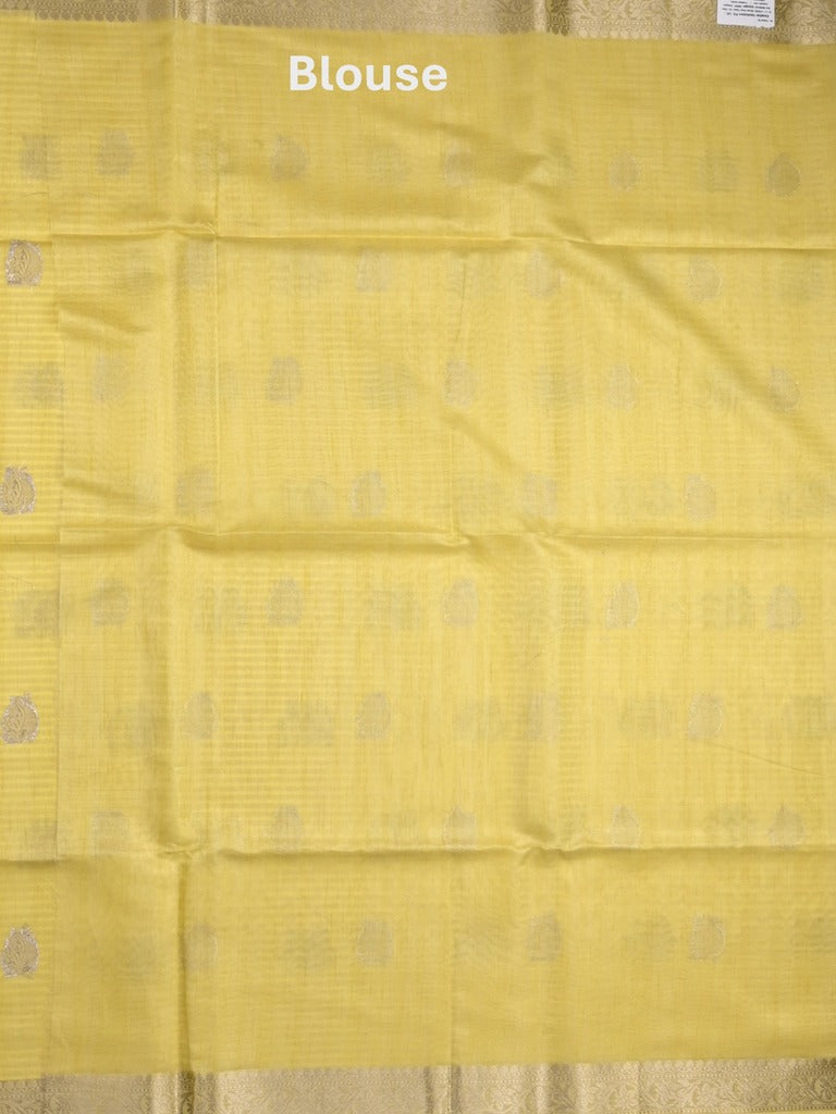 Tussar fancy saree light yellow color allover zari motifs & zari border with zari pallu and plain blouse