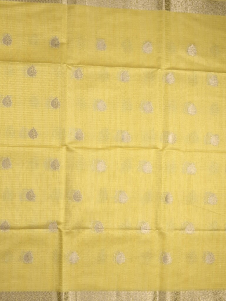 Tussar fancy saree light yellow color allover zari motifs & zari border with zari pallu and plain blouse