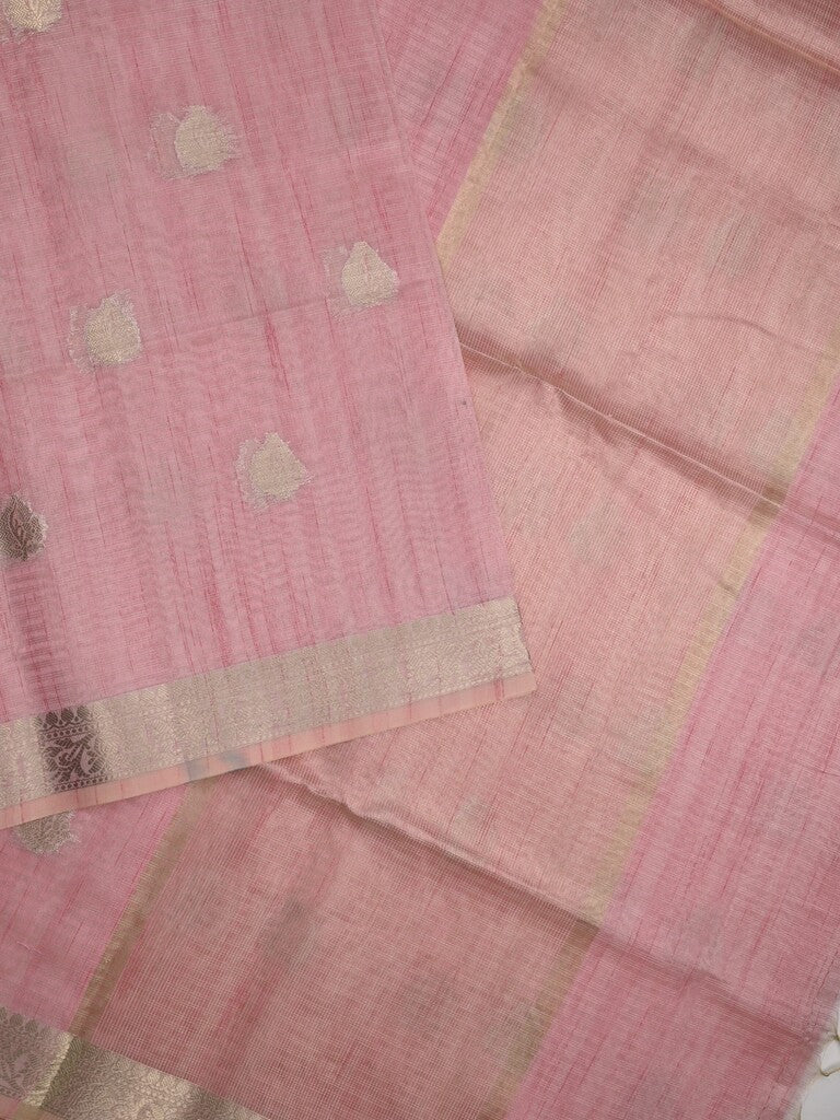 Tussar fancy saree light purple color allover zari motifs & zari border with zari pallu and plain blouse