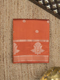 Dupion fancy saree in orange color allover zari motifs & zari border with zari pallu and attached blouse