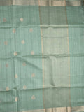 Tussar fancy saree lux green color allover zari motifs & zari border with zari pallu and plain blouse