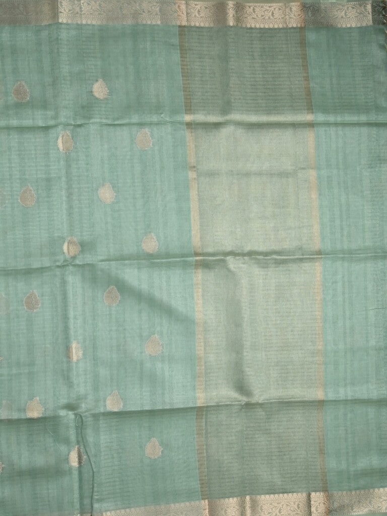Tussar fancy saree lux green color allover zari motifs & zari border with zari pallu and plain blouse