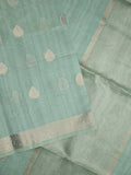 Tussar fancy saree lux green color allover zari motifs & zari border with zari pallu and plain blouse