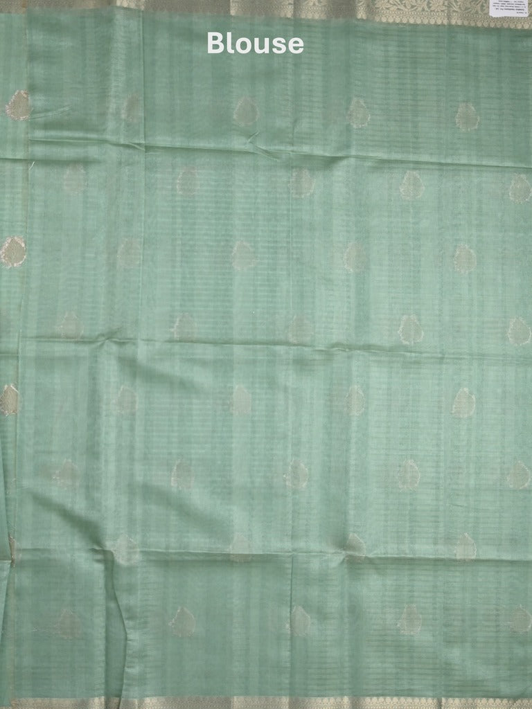 Tussar fancy saree lux green color allover zari motifs & zari border with zari pallu and plain blouse