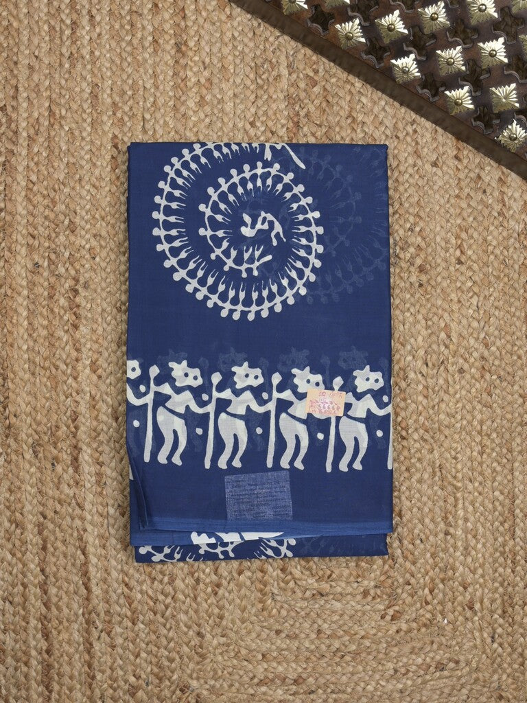 Maheshwari Saree in blue color with printed border, printed pallu & Matching Blouse