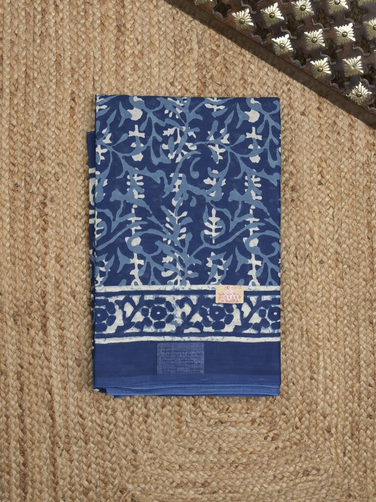 Maheshwari Saree in blue color with printed border, printed pallu & Matching Blouse