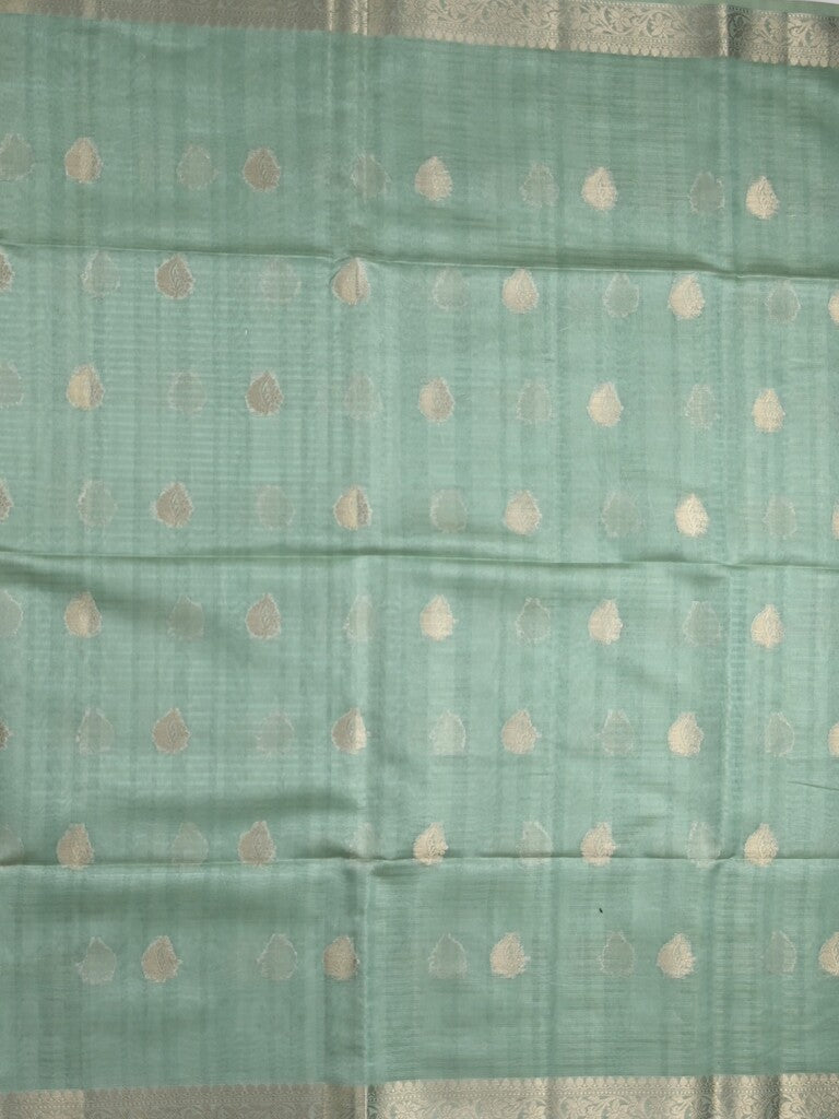 Tussar fancy saree lux green color allover zari motifs & zari border with zari pallu and plain blouse