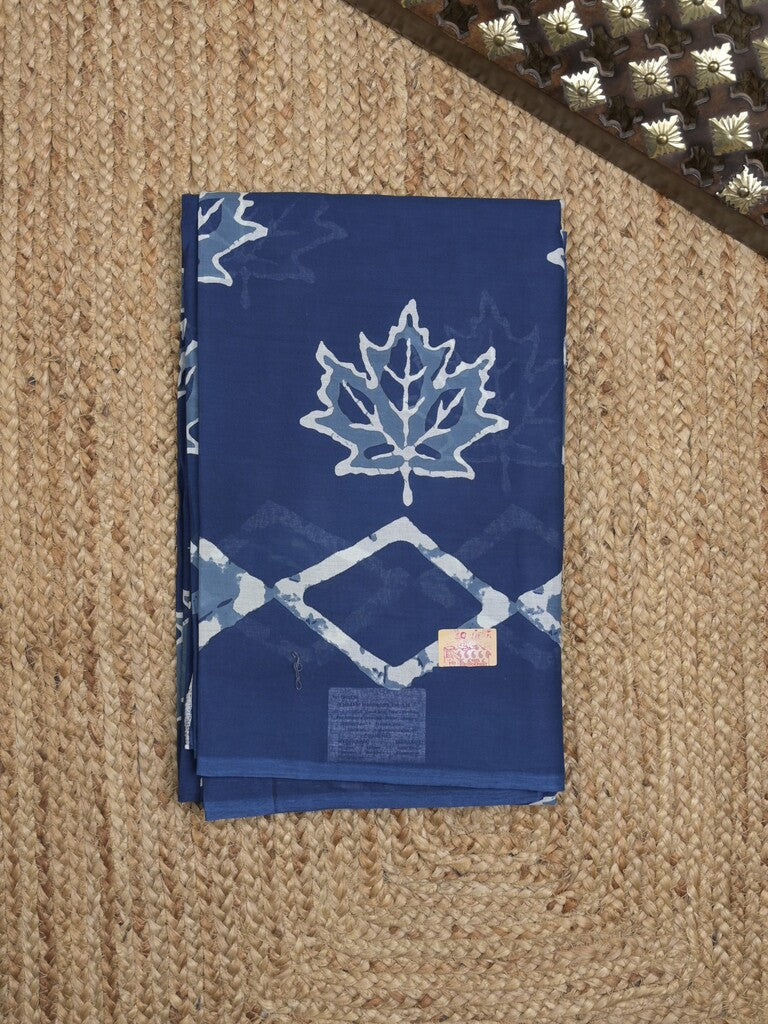 Maheshwari Saree in blue color with printed border, printed pallu & Matching Blouse