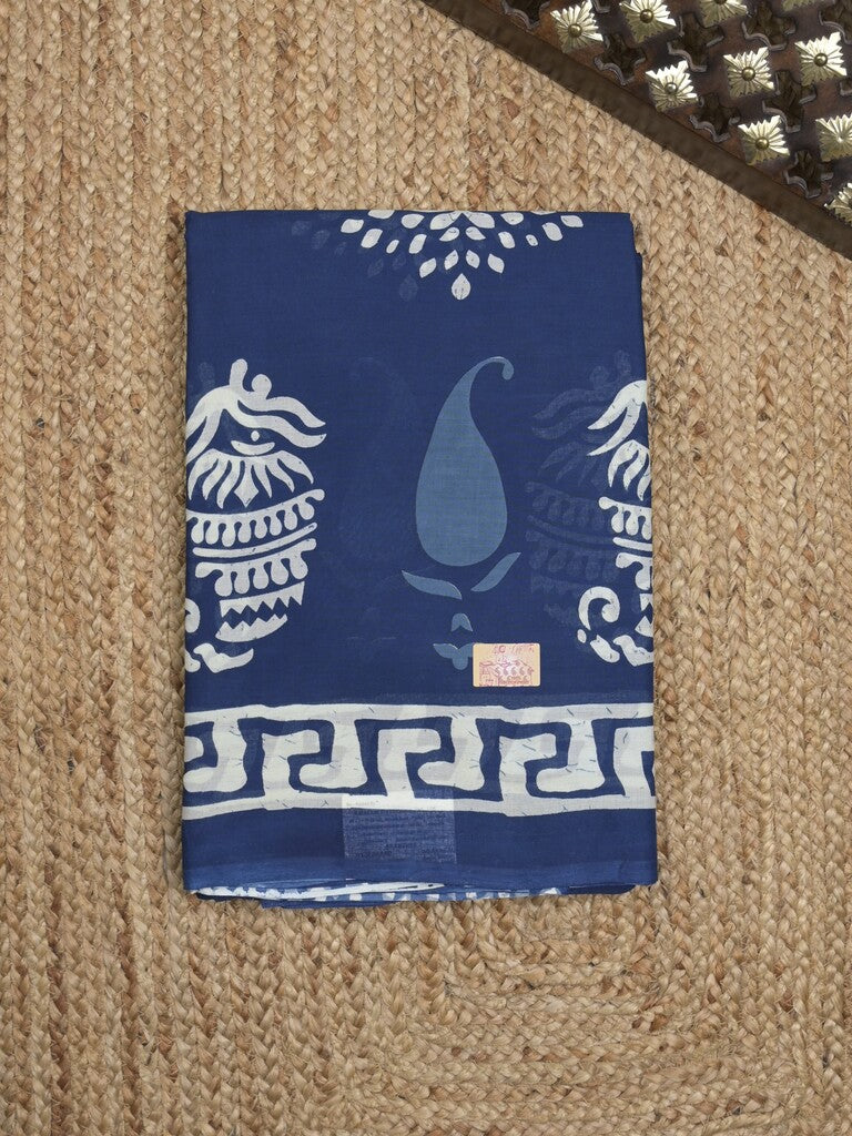 Maheshwari Saree in blue color with printed border, printed pallu & Matching Blouse