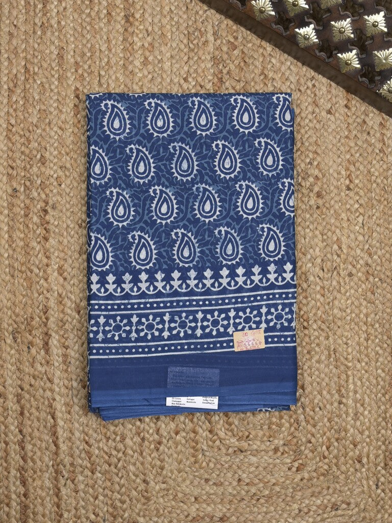 Maheshwari Saree in blue color with printed border, printed pallu & Matching Blouse