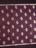 Chanderi fancy saree dark maroon color allover zari motifs & zari border with zari pallu and brocade blouse
