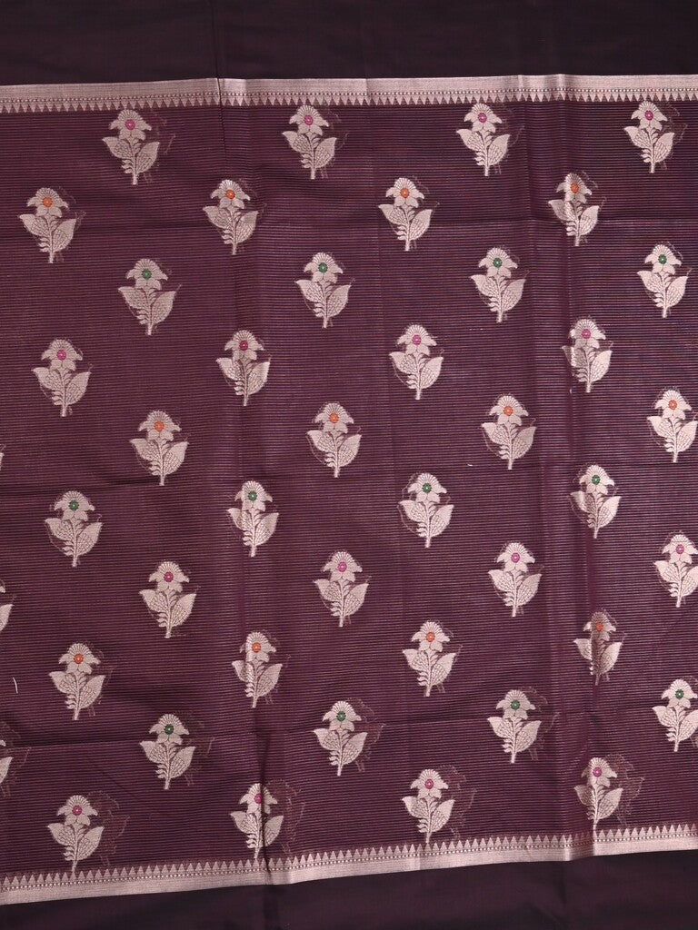 Chanderi fancy saree dark maroon color allover zari motifs & zari border with zari pallu and brocade blouse