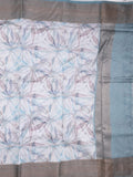 Maheshwari fancy saree pastel blue color allover prints & zari border with short zari pallu and attached printed blouse