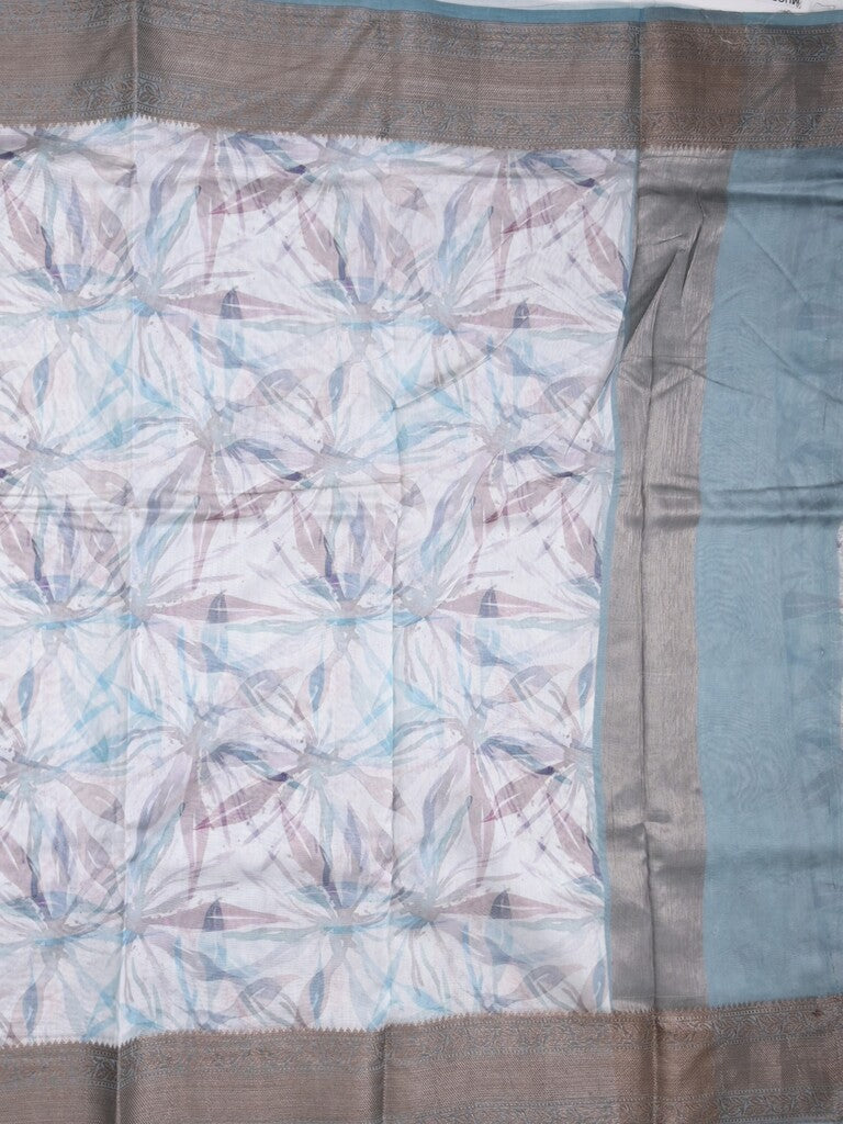 Maheshwari fancy saree pastel blue color allover prints & zari border with short zari pallu and attached printed blouse