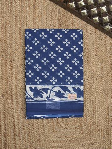 Maheshwari Saree in blue color with printed border, printed pallu & Matching Blouse