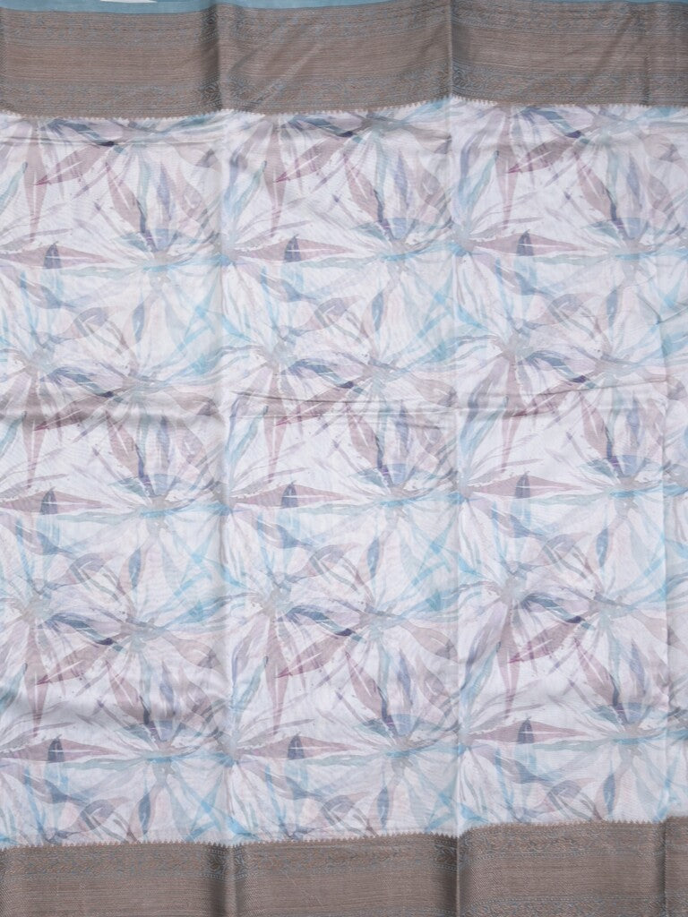 Maheshwari fancy saree pastel blue color allover prints & zari border with short zari pallu and attached printed blouse